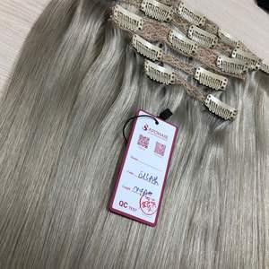 Extensiones de cabello virgen Remy rubio ceniza de Venta caliente conjunto de Color teñido con Clip recto dibujado Doble - Product Image 6