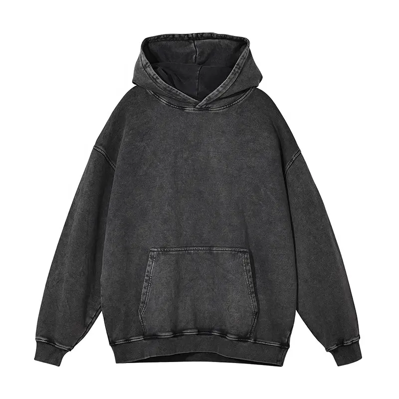 Áo Nỉ Có Mũ Trùm Đầu Màu Đen Cổ Điển Nhà Sản Xuất Quần Áo Dạo Phố Áo Hoodie Giặt Axit Đá Axit Cổ Điển Logo Tùy Chỉnh Ngoại Cỡ