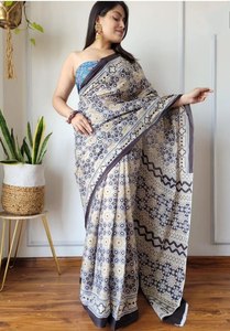 Saree en lin à impression numérique Tendance Vêtements indiens et pakistanais - Product Image 6