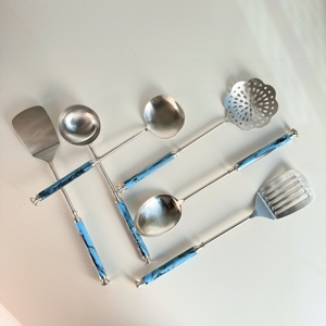 Ustensiles de cuisine en acier inoxydable, cuillère à soupe, passoire, manche en résine naturelle irrégulière, ustensiles de cuisine, cuillères - Product Image 2