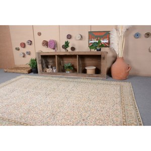 Alfombra turca Vintage clásica Beige 6,3X9,3 pies hecha a mano de lana Patchwork diseño respaldo de látex para cabecera patrón de pasillo rectangular - Product Image 2