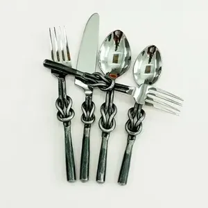 Ensemble de couverts en acier inoxydable doré poli miroir martelé design couverts pour ustensiles de cuisine vaisselle et couverts de table - Product Image 2