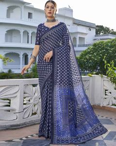 Sari de boda de algodón puro suave más vendido con blusa de impresión digital Pieza Maruti Precio de moda India - Product Image 6