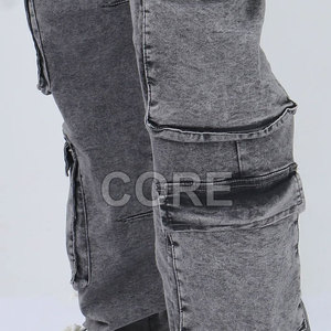 กางเกงยีนส์คาร์โก้ผู้ชายดีไซน์ใหม่ หลายกระเป๋า MOQ ต่ำ กางเกงยีนส์คาร์โก้ผู้ชายแบบฟอก กางเกงผู้ชาย - Product Image 6