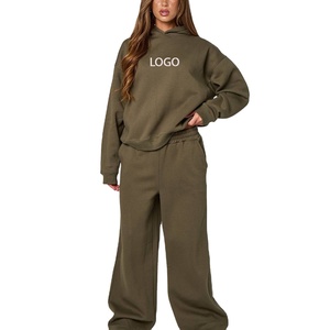 Women Heavyweight Crop Hoodie Set 400GSM Zip <b>Jacket</b> <b>Straight</b> Leg Pants Wholesale - Product Image 1