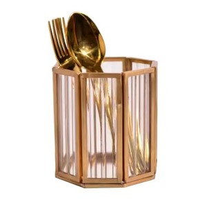 Porte-couverts en acier inoxydable pour comptoir de cuisine, ustensiles de cuisine, support de rangement, design artisanal, finition métallique - Product Image 3