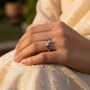Anillo de Compromiso de Plata con Dos Piedras y Diamantes, Elegante Regalo, Anillos de Diamantes - Product Image 2