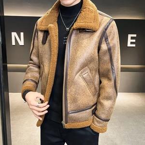 Chaqueta de motorista de lona de cuero genuino para hombre de invierno abrigo de cuero cálido Retro de moda Color sólido Casual prendas de vestir de gran tamaño - Product Image 6