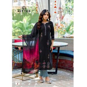 ชุดคุर्ตาผ้าวิสโคสผสมลายงานฝีมือดั้งเดิม ดีไซน์เก๋ ทันสมัย สำหรับสาวๆ ใส่ในโอกาสเทศกาล คุณภาพสูง - Product Image 1