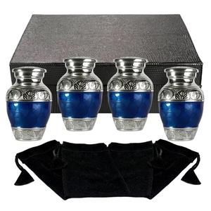 Set of 4 Handcrafted <b>Mini</b> Metal <b>Urns</b> with Velvet Case Pouches <b>for</b> Family Pets Cremation Funerals-Premium Funeral Supplies - Product Image 1