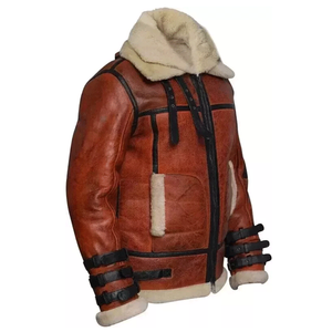 Chaqueta de cuero con forro de piel para hombre Chaqueta de invierno de bombardero de piel de cordero real - Product Image 3