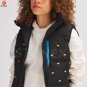 Wholesale Direct Factory Custom Logo Sleeveless Vest Cozy <b>Zipper</b> Puffer Canvas Fabric Knitted Embroidery Cotton Filling Material - Product Image 4