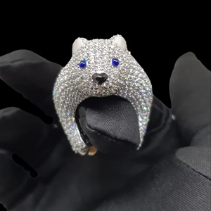 Anillo Casual de Plata con Diseño de Oso Polar con Incrustaciones de Diamantes de Imitación VVS, Estilo Hip Hop, para Hombre - Product Image 1