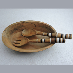 Unique design Eco Friendly Custom Size Available Multi Color <b>8</b> Inch Wooden Bowl with Salad Server 12 Inches <b>Set</b> <b>Dinnerware</b> <b>Sets</b> - Product Image 2