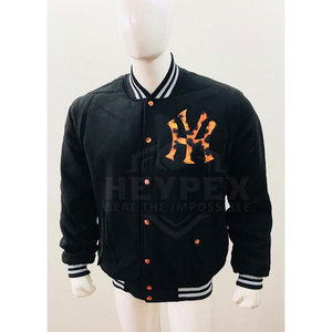 Vestes universitaires coupe-vent personnalisées pour hommes avec col montant et manches en cuir – Collection Hiver (Vente en gros) - Product Image 3