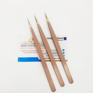 Extensions de cils individuelles droites isolées, brunes avec pointe dorée, pointe en fibre fine, pinces à épiler - Product Image 1