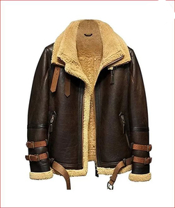 Chaqueta de bombardero de vuelo desgastada de piel de oveja genuina para hombre de alta calidad Tasa de fábrica cuello vuelto lona cierre de cremallera piel - Product Image 6
