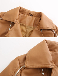 Blouson de moto classique en cuir brut pour femmes grandes tailles, imperméable, écologique, respirant, automne-hiver - Product Image 3
