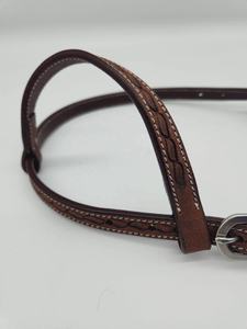 Cabezada de cuero ligera marrón de una sola oreja con diseño de cabeza de caballo tallada a mano para conjunto de aparejos western - Product Image 3