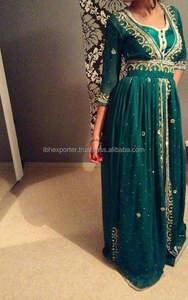 Caftán de color verde con piedra dorada y cuentas, ropa informal Irani para mujer, novedad - Product Image 1