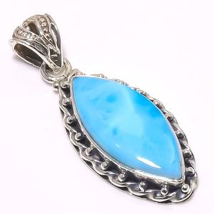 Joyería colgante clásica para mujer, joyería de estilo bohemio de plata 925, colgante hecho a mano de piedras preciosas de Larimar, regalo para - Product Image 2
