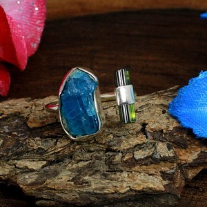 แหวนหรูหราทำด้วยมือเงินสเตอร์ลิง92.5อัญมณีพลอยสีเขียวนีออน apatite 4.60g เครื่องประดับพรีเมี่ยม - Product Image 3