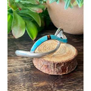 Navajo Handmade Fashion <b>Cuff</b> <b>Bracelet</b> with Multi-Stone & Sterling <b>Silver</b> Inlay - Product Image 3