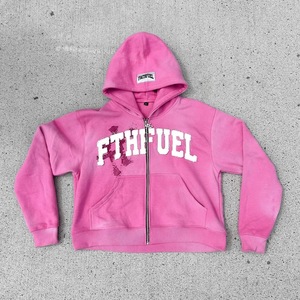 Sweat à capuche décontracté pour homme, hiver, manches longues, imprimé, en polaire polyester non tissé, effet délavé soleil, broderie vieillie, personnalisable, fermeture éclair - Product Image 2