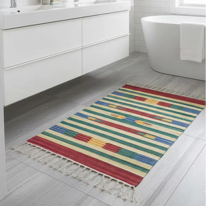 Tapis rectangulaire moderne en coton tissé fantaisie, doux et moelleux, avec envers réversible, lavable en machine, motif floral, pour la maison, les voyages et l'exercice. - Product Image 1