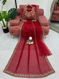 Designer 2023 Georgette <b>Saree</b> Lace Border High Quality Ladies Party Wear Hand Drawn Printing <b>for</b> Summer Winter Indian Wholesale - Product Image 3