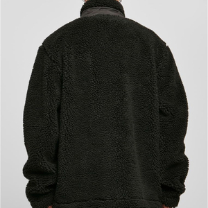 Chaqueta de Forro Polar Negra con Cremallera Completa para Hombre, Ropa Exterior Ligera y Cálida con Cuello Alto, Manga Larga y Forro de Sherpa Suave para Otoño e Invierno - Product Image 3