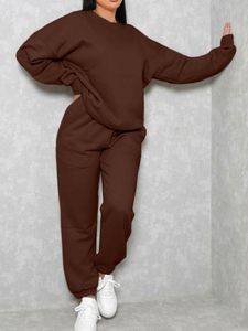 Survêtement 2 pièces surdimensionné pour femme avec pull à manches longues et sweat à épaules tombantes bouton sweats à capuche décorés pantalons de survêtement - Product Image 3