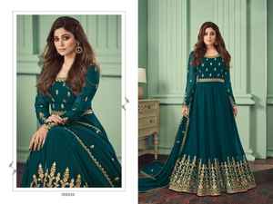 ชุดแต่งงานและงานปาร์ตี้สุดเก๋,สไตล์โมเดิร์นสุดเท่ชุดผ้าไหมเทียมคุณภาพเยี่ยม Salwar Kameez พร้อมโซ่เย็บทำงานด้วยหิน - Product Image 3