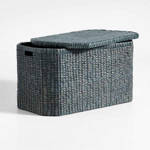 Panier rectangulaire noir en jacinthe d'eau avec couvercle mignon et poignées Panier écologique pour le rangement de la chambre et du salon - Product Image 2