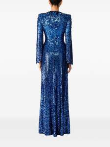 Maxi vestido azul de manga larga con cuello redondo elegante silueta acampanada para bodas, fiestas de graduación, reuniones nocturnas, característica antiestática - Product Image 6