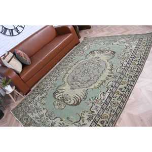 Tapis turc vintage, tapis de 5,8 x 8,8 pieds, tapis en laine vert brun avec motifs de plantes et d'arbres - Product Image 5