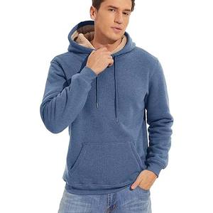 Sweat à capuche en polaire doublé de sherpa avec logo personnalisé pour homme, manches longues, pull-over, poche avant, sweat à capuche thermique de loisirs pour l'hiver - Product Image 1