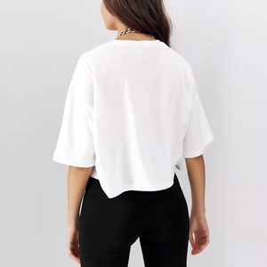 T-shirts décontractés pour femmes fabriqués au Pakistan, coupe ajustée, col rond, manches courtes, uni, 220g, respirant, en élasthanne/polyester - Product Image 4