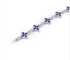 Bracelet en diamant : Bracelet floral en saphir bleu royal en argent sterling et or blanc - Product Image 3