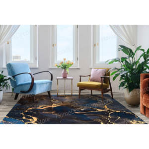 <b>Navy</b> <b>Blue</b> And Gold Marble Printed <b>Rug</b>: Luxury Abstract Design,Nonwoven Thin <b>Rug</b> - Product Image 2