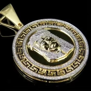 3.50Ct Round Cut Real Moissanite JESUS FACE Colgante para hombre 14K Chapado en oro amarillo - Product Image 1