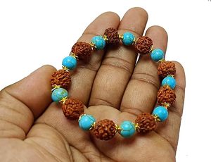 Crystal bracelet Rudraksha & Blue <b>Turquoise</b> Round <b>Beads</b> 8mm Stone Gemstone Fashion Jewelry Men and Women Gift Energy - Product Image 6