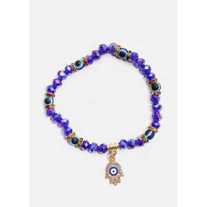 Blue <b>Hamsa</b> Hand <b>Bracelet</b> Evil Eye Gold Plated Beaded Bangles Religious Jade Jewelry Opal Onyx Amethyst Quartz Perfect Gift - Product Image 1