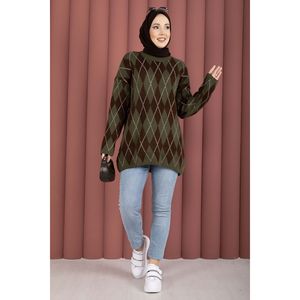 เสื้อสเวตเตอร์ถักสีกากีแบบนุ่มลายบาคลาวา สไตล์ลำลองสำหรับฤดูใบไม้ร่วง - Product Image 1