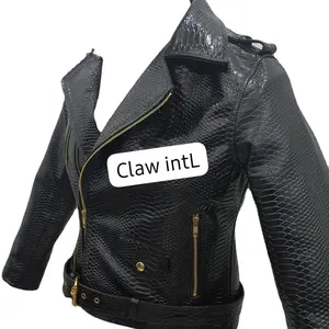 Python Embossed womens leather jacket customised Leather Bomber Jacket python embossed real leather jacket supplier vendor pakis