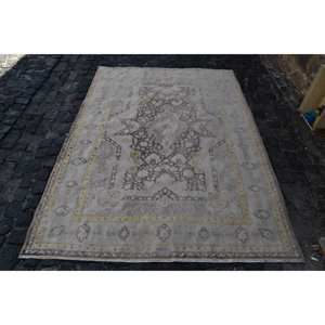 Classique Beige Jaune Laine Écologique Latex Tapis 4.9X7 pieds Vintage Turc Plat Armure Patchwork Motif Salon Couloir - Product Image 1