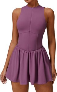 Robe de tennis 2 en 1 pour femme avec short intégré Robe d'entraînement élastique respirante pour vêtements de sport athlétiques de fitness - Product Image 6