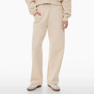 Conjuntos de chándal de lana de algodón de peso pesado para mujer, pantalones acampanados de manga larga con capucha, conjunto de 2 piezas con patrón sólido - Product Image 5