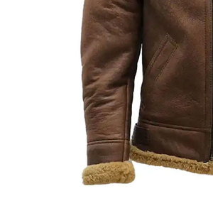 Premium <b>Men's</b> Brown Genuine Leather <b>Shearling</b> <b>Jacket</b> Turn Down Collar Zip Closure Winter Warm Fur Lined Coat - Product Image 5