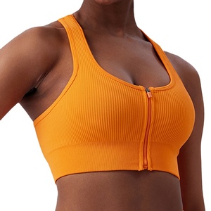 Soutien-gorge de sport simple à dos nageur et fermeture éclair pour femme grande taille, col en U, séchage rapide, respirant, avec logo personnalisé sur le devant, pour la gym, le fitness et l'entraînement - Product Image 1